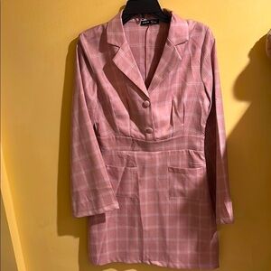 Pink Plaid Women's Blazer Short Dress size Medium